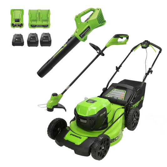 48V (24V x 2) 20" Cordless Battery Push Mower 3PC Combo Kit w/ (2) 4.0Ah USB Batteries,(1) 2.0Ah Battery,(1) Dual Port Rapid Charger & (1) Charger