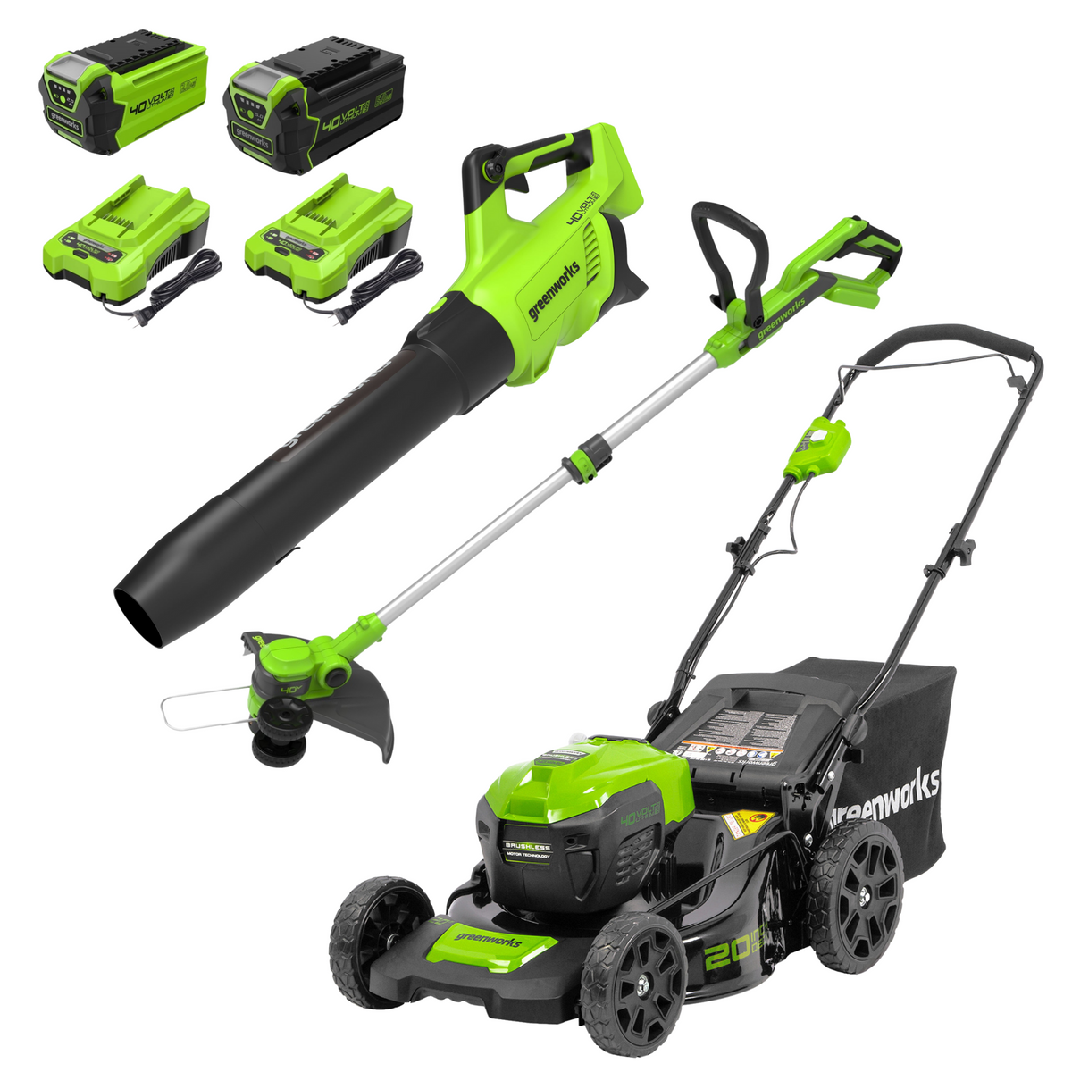 40V 20" Cordless Battery Push Lawn Mower 3PC Combo Kit, (1) 5.0Ah Battery: (1) 2.0 Ah Battery and (2) Chargers