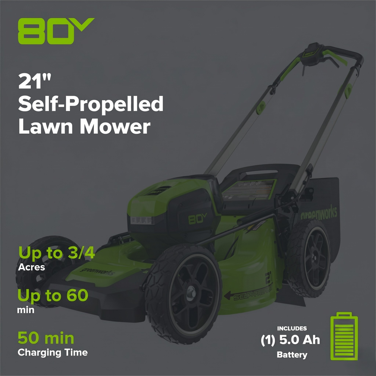 80V 21" Cordless Battery 4-in-1 Self-Propelled Lawn Mower and 700CFM Blower Combo Kit: 5.0 Ah Battery and 6A Charger