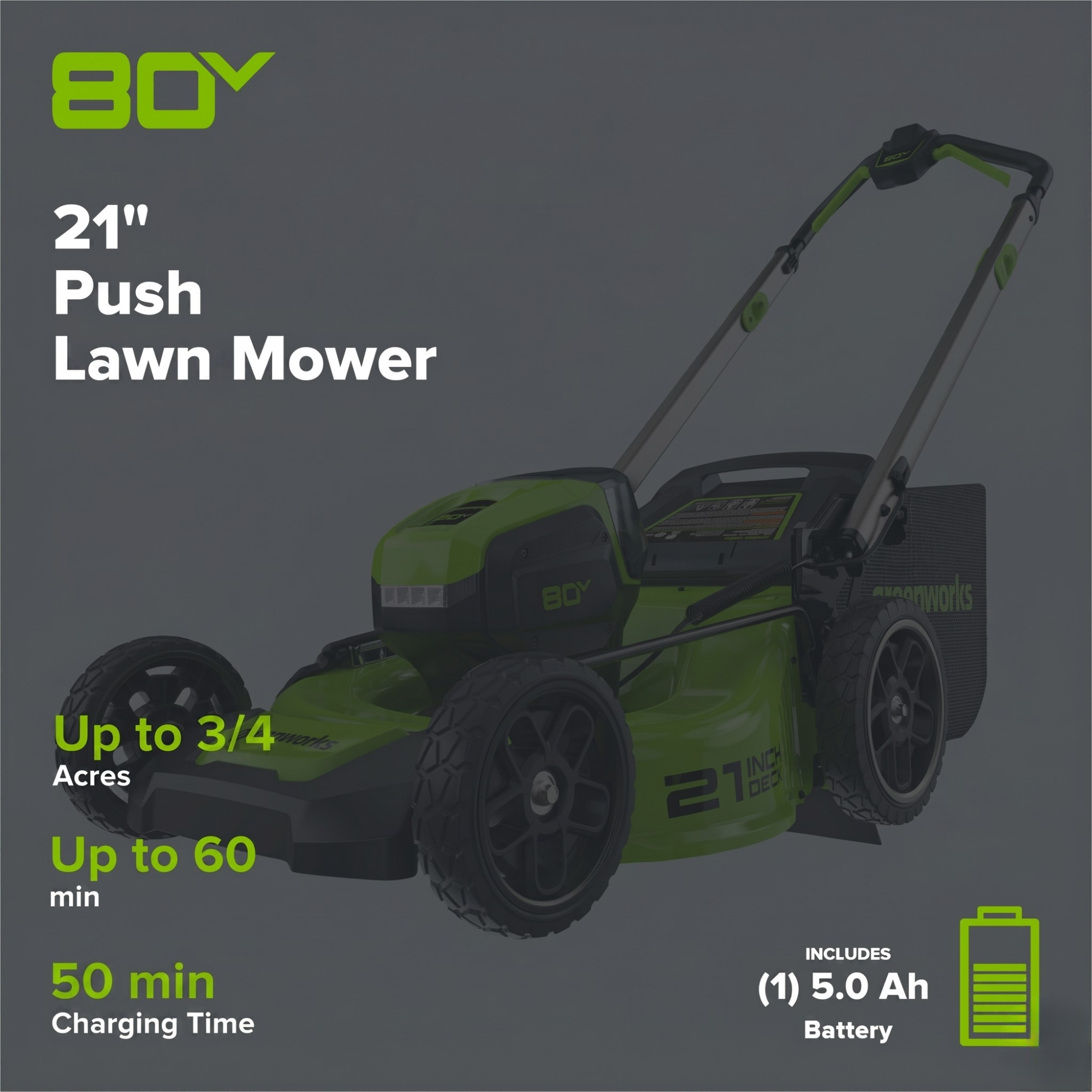 OPEN BOX 80V 21" Cordless Battery 4-in-1 Push Lawn Mower & 700CFM Blower Combo Kit w/ 5.0Ah Battery & 6A Charger