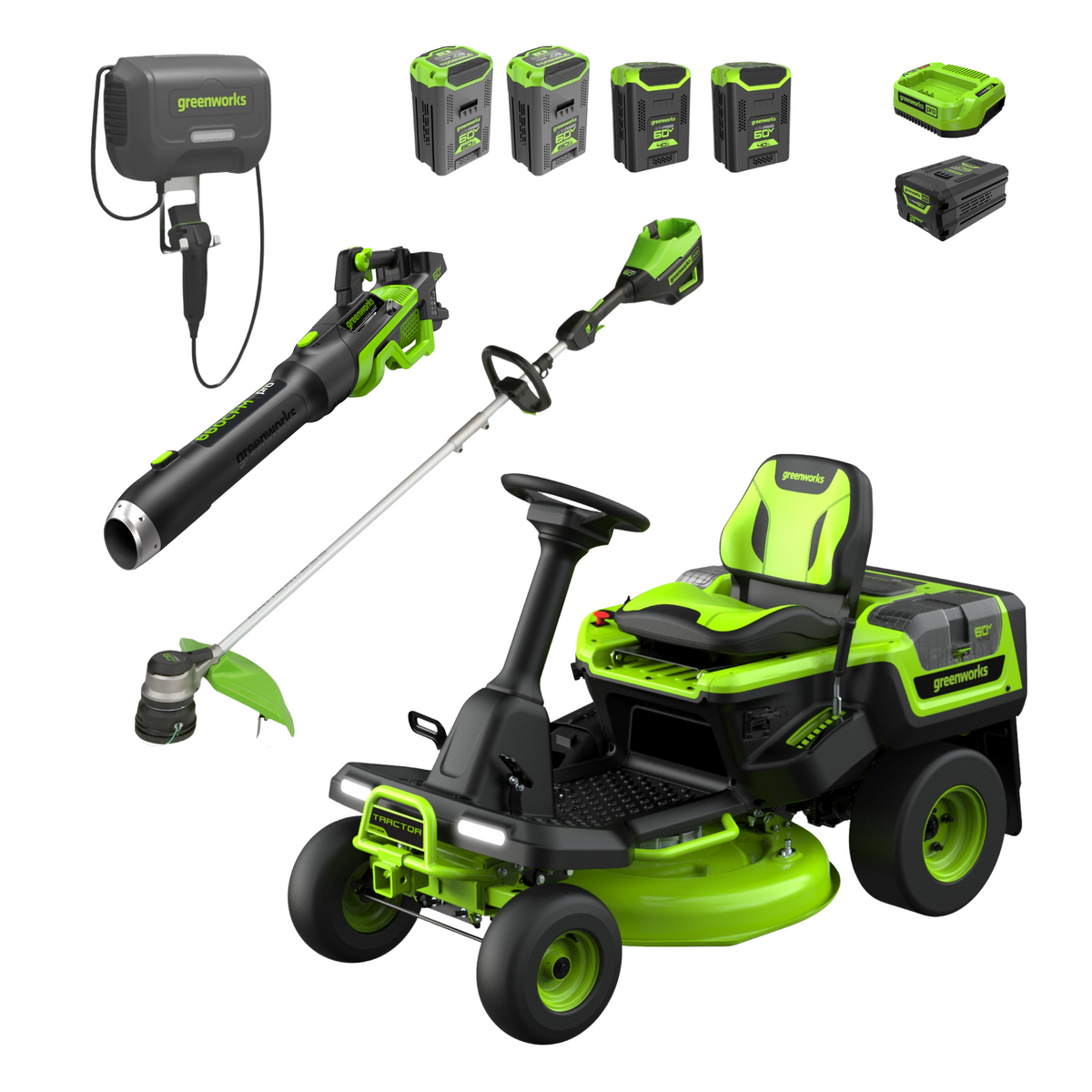 60V 30” Crossovert Riding Lawn Tractor 3Pc Combo Kit W/Two 8.0Ah 60V 30” Crossovert Riding Lawn Tractor 3Pc Combo Kit W/Two 8.0Ah