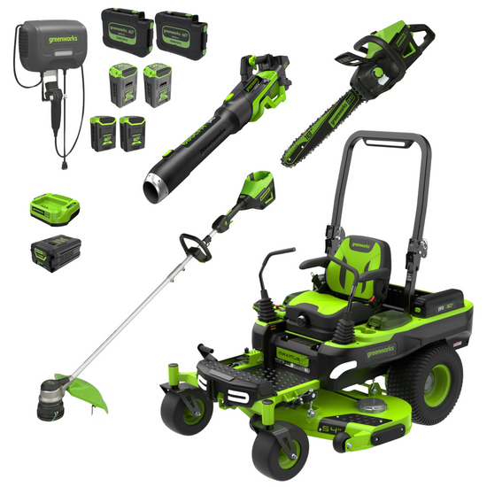 60V 54" MaximusZ Zero Turn Riding Mower 4PC Combo Kit with (2) 20.0 Ah, (2) 8.0 Ah, (2) 4.0 Ah & (1)2.5Ah Batteries and (2) Charger