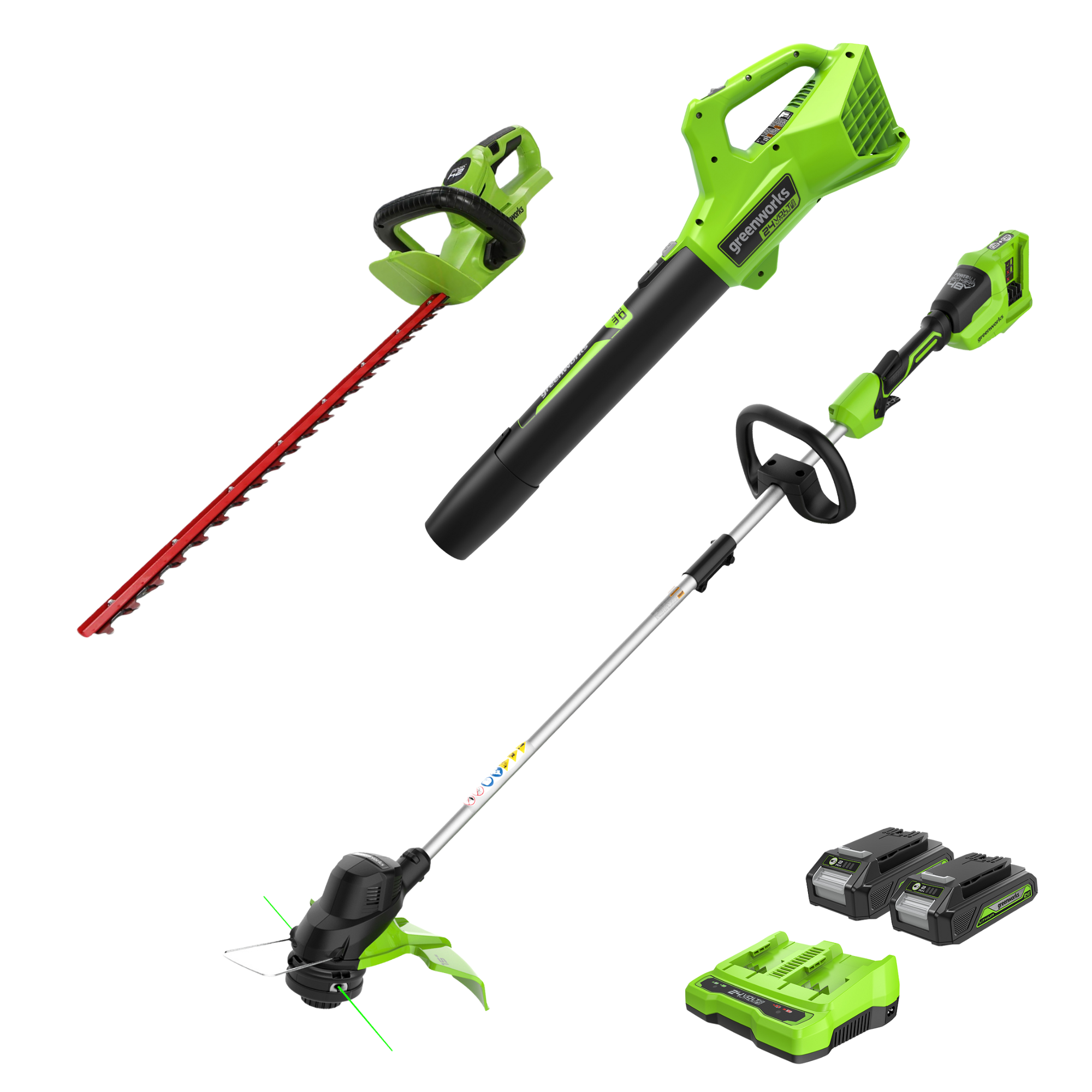 48V (24V x 2) 15" Cordless Battery TORQDRIVE™ String Trimmer Combo Kit w/ 24V 320 CFM Blower & 24V 22" Hedge Trimmer w/ (2) 2.0Ah USB Batteries & Charger