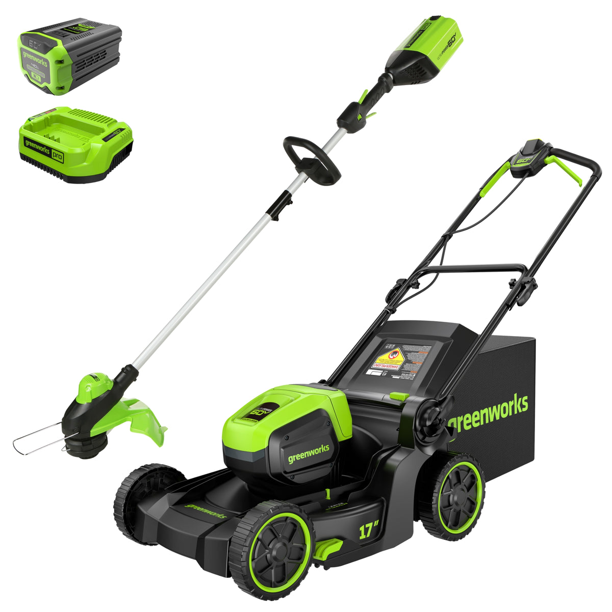 60V 17" Cordless Battery Push Lawn Mower and 13" String Trimmer Combo Kit w/ 4.0Ah Battery & Charger