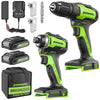 24V Cordless Battery Drill / Driver and Impact Driver Kit: (2) 2.0 Ah Batteries and Charger