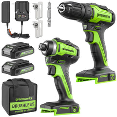 24V Cordless Battery Drill / Driver and Impact Driver Kit w/ Two (2) 2.0Ah Batteries & Charger
