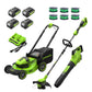 RENEWED 48V (24V x 2) 21" Cordless Battery Push Mower 3PC Combo Kit w/ (4) 4.0Ah High Power Batteries & (2) Dual Port Chargers
