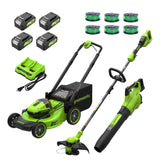 REFURBISHED 48V (24V x 2) 21" Cordless Battery Push Mower 3PC Combo Kit w/ (4) 4.0Ah High Power Batteries & (2) Dual Port Chargers