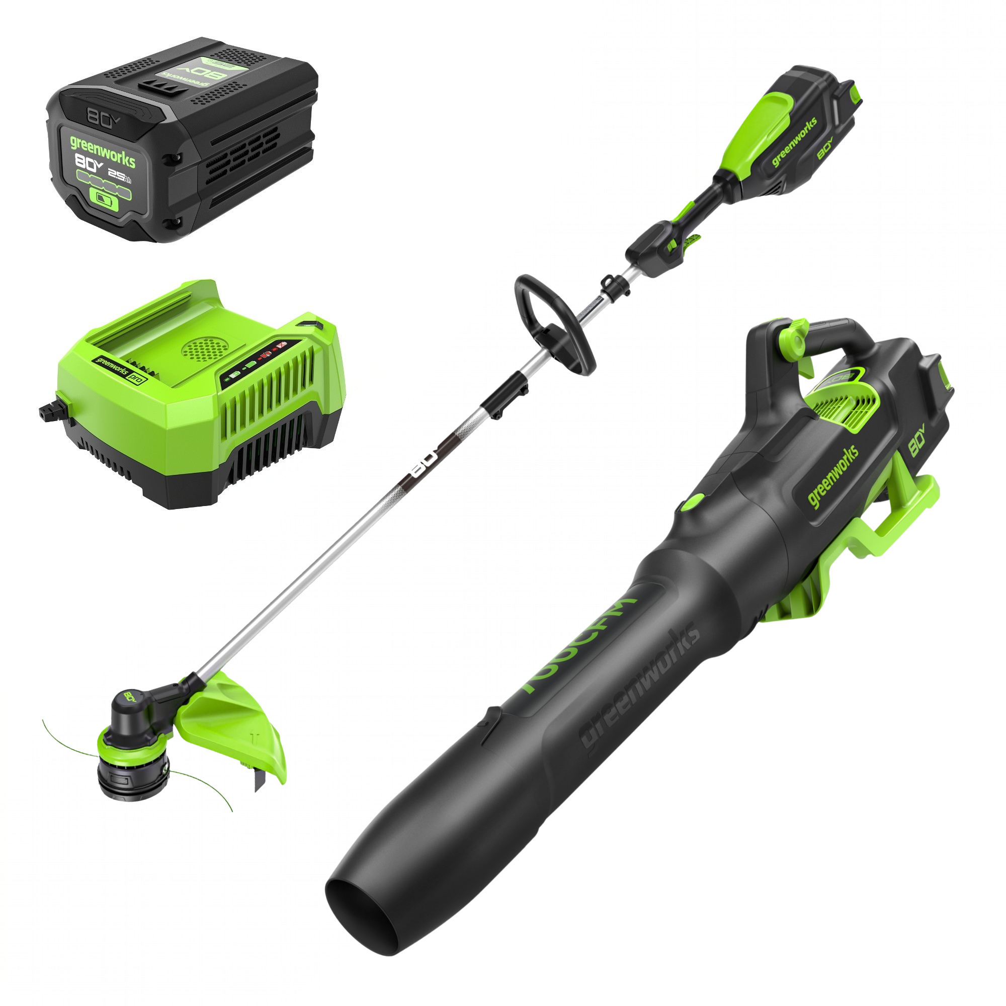 80V Cordless Brushless 16" String Trimmer & 700 CFM Blower Combo Kit w/ 2.5Ah Battery & 4Amp Charger