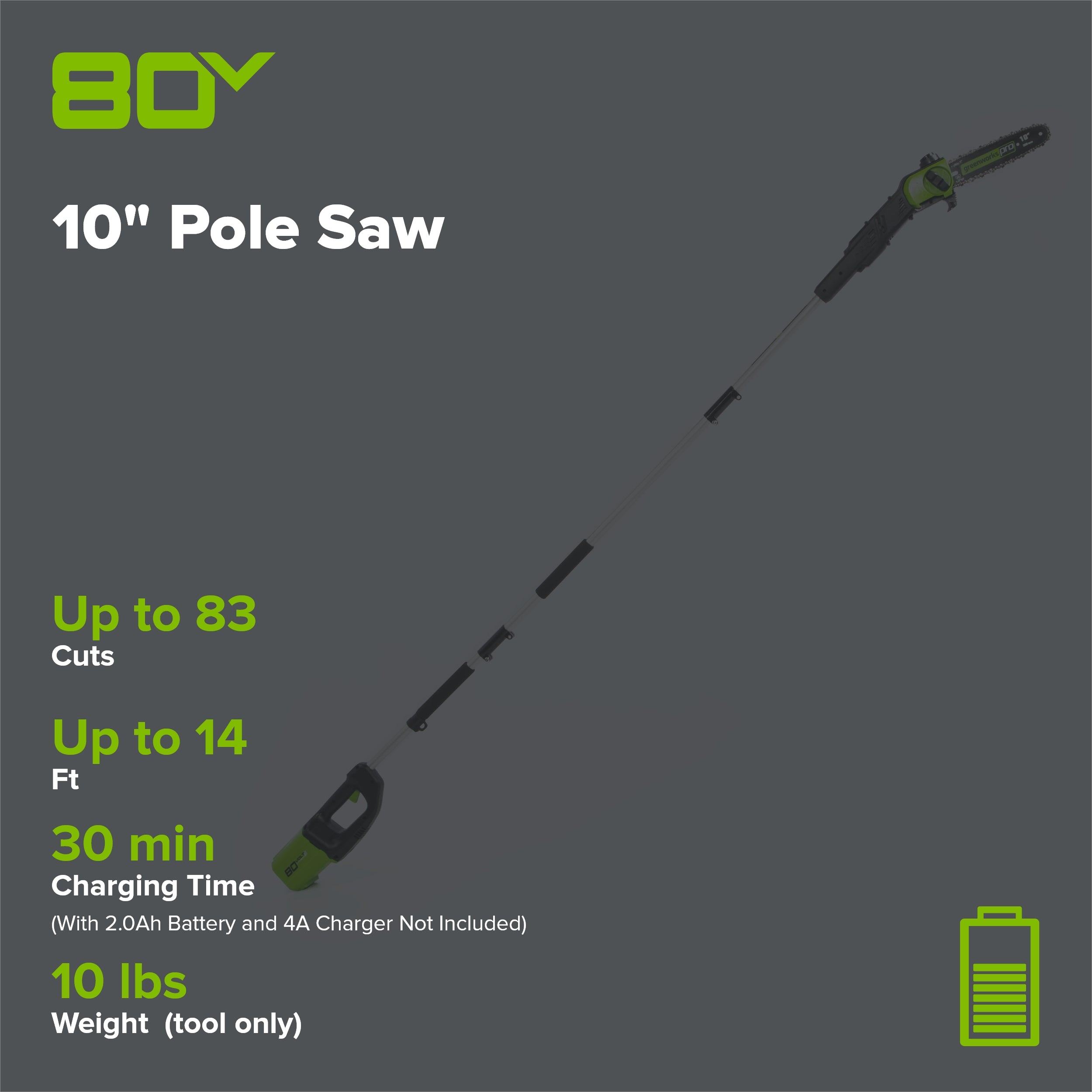 80V 10" Cordless Battery Pole Saw (Tool Only)