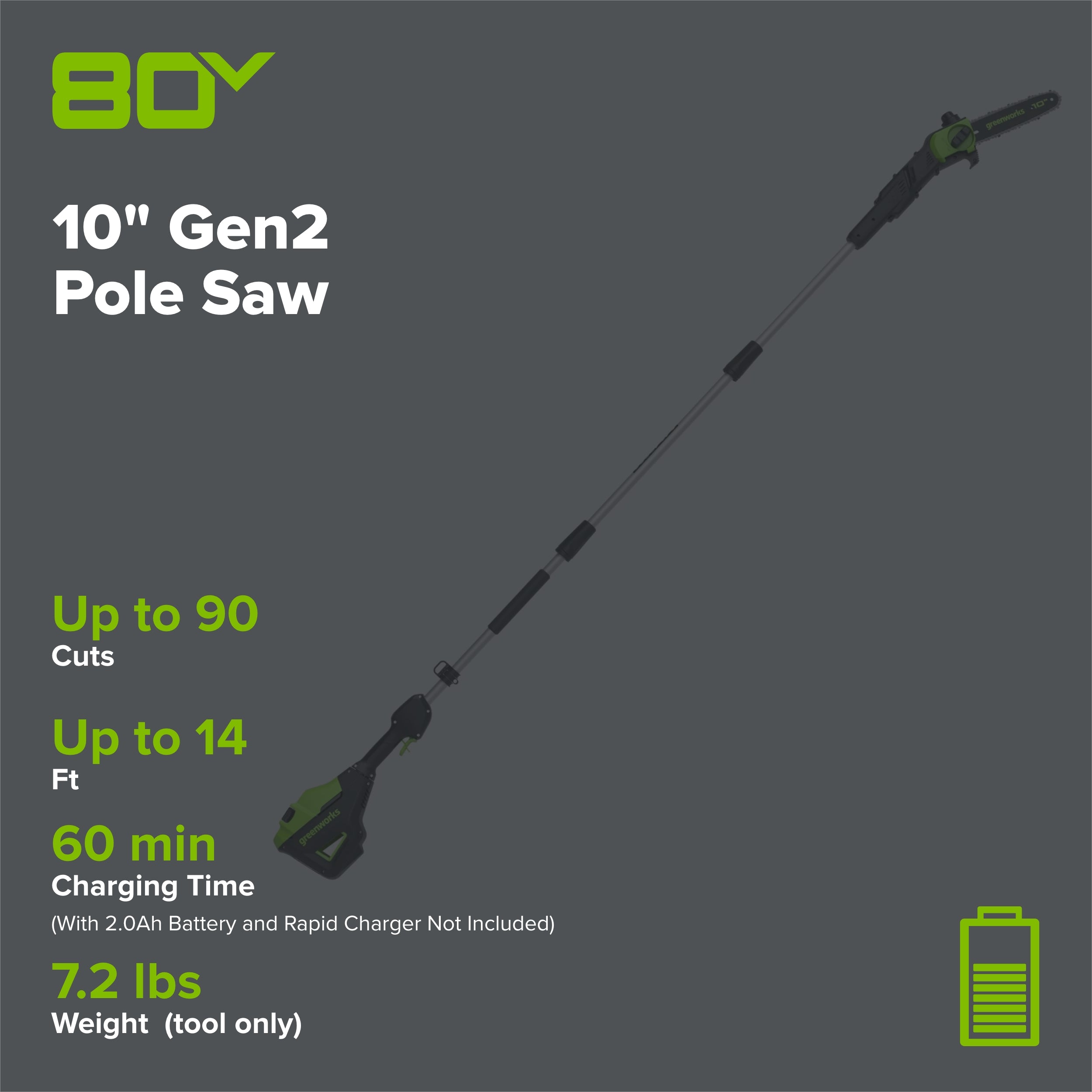 80V 10" Gen2 Cordless Battery Pole Saw (Tool Only)