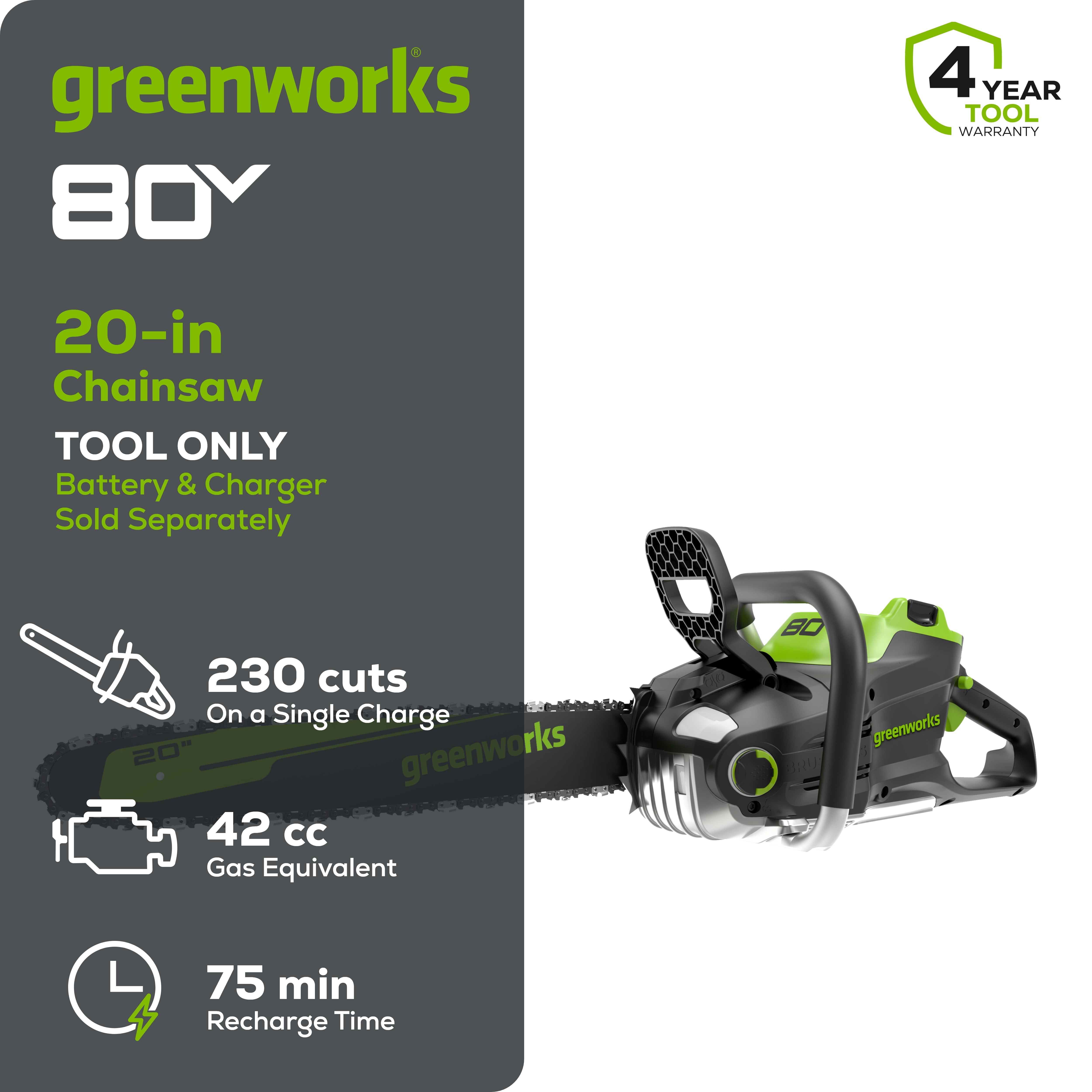 80V 20"  3KW Cordless Battery Chainsaw (Tool Only)