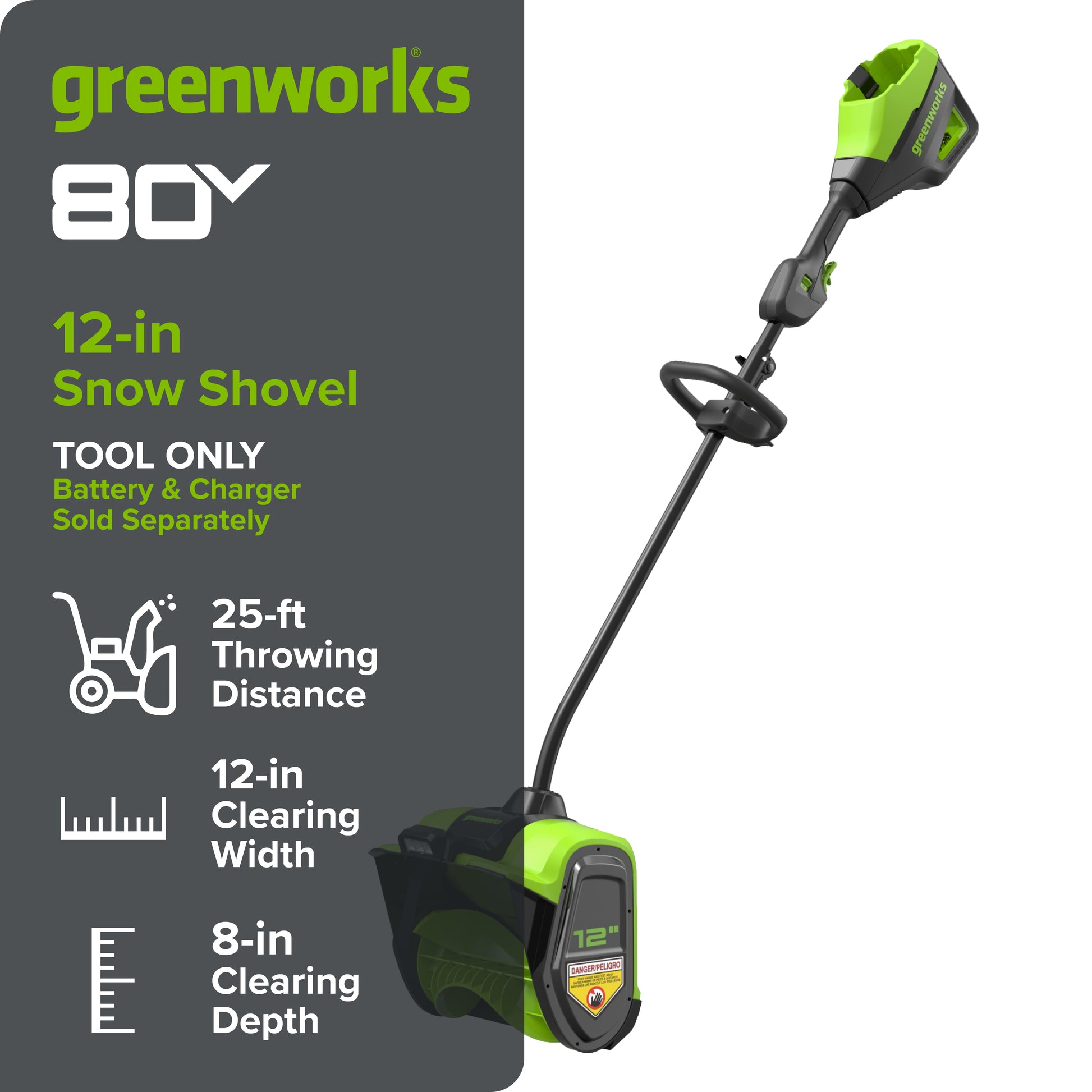 80V 12" Cordless Battery LED Snow Shovel (Tool Only)