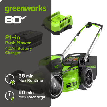 80V 21" Cordless Battery 4-in-1 Push Lawn Mower w/ 4.0Ah Battery & Charger