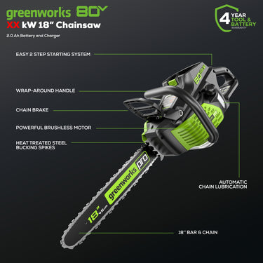 80V 18" Cordless Battery Chainsaw w/ 2.0Ah Battery & Charger
