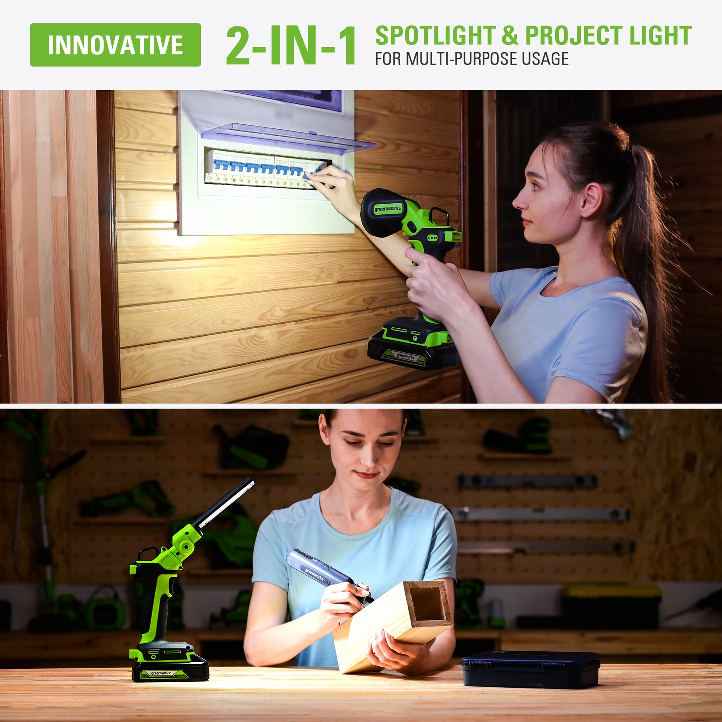 24V Cordless Battery 2-in-1 Work Light w/ 2.0Ah Battery & Charger