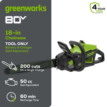 80V 18" Cordless Battery 2.5kW Chainsaw (Tool-Only)