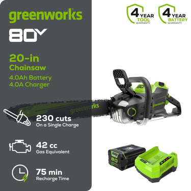 80V 20" Cordless Battery Chainsaw w/ 4.0Ah Battery & Charger