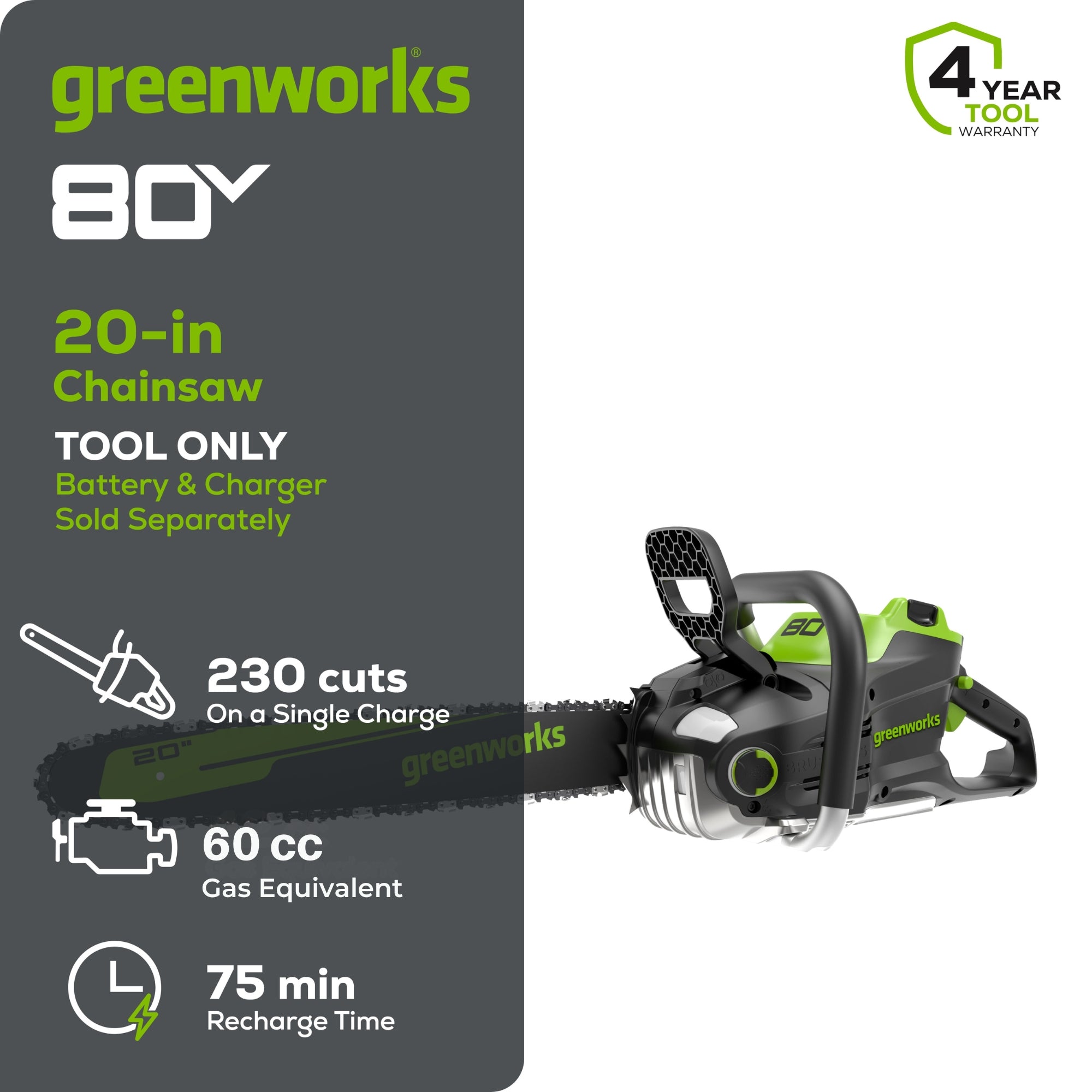 80V 20"  3KW Cordless Battery Chainsaw (Tool Only)