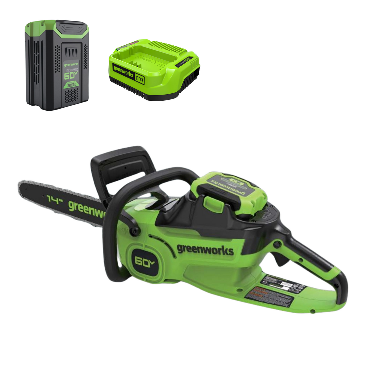 60V 14" Cordless Battery 1.2kW Chainsaw w/ 2.5Ah Battery and 3A Charger