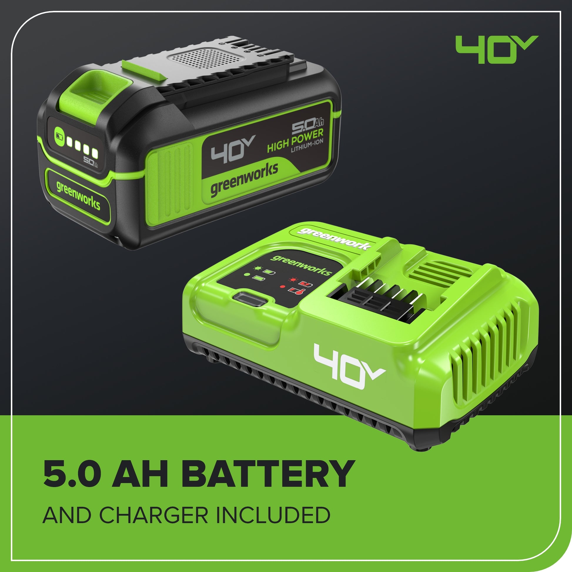 40V 18" Cordless Battery 2.0kW Chainsaw w/ 5.0Ah Battery and 5A Charger