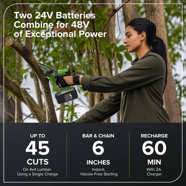24V 6” Gen 2 Cordless Battery Brushless Pruner Saw w/ 2.0Ah Battery & 2A Charger