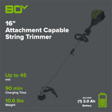 80V 16" Cordless Battery String Trimmer (Attachment Capable) w/ 2.0Ah Battery & Charger