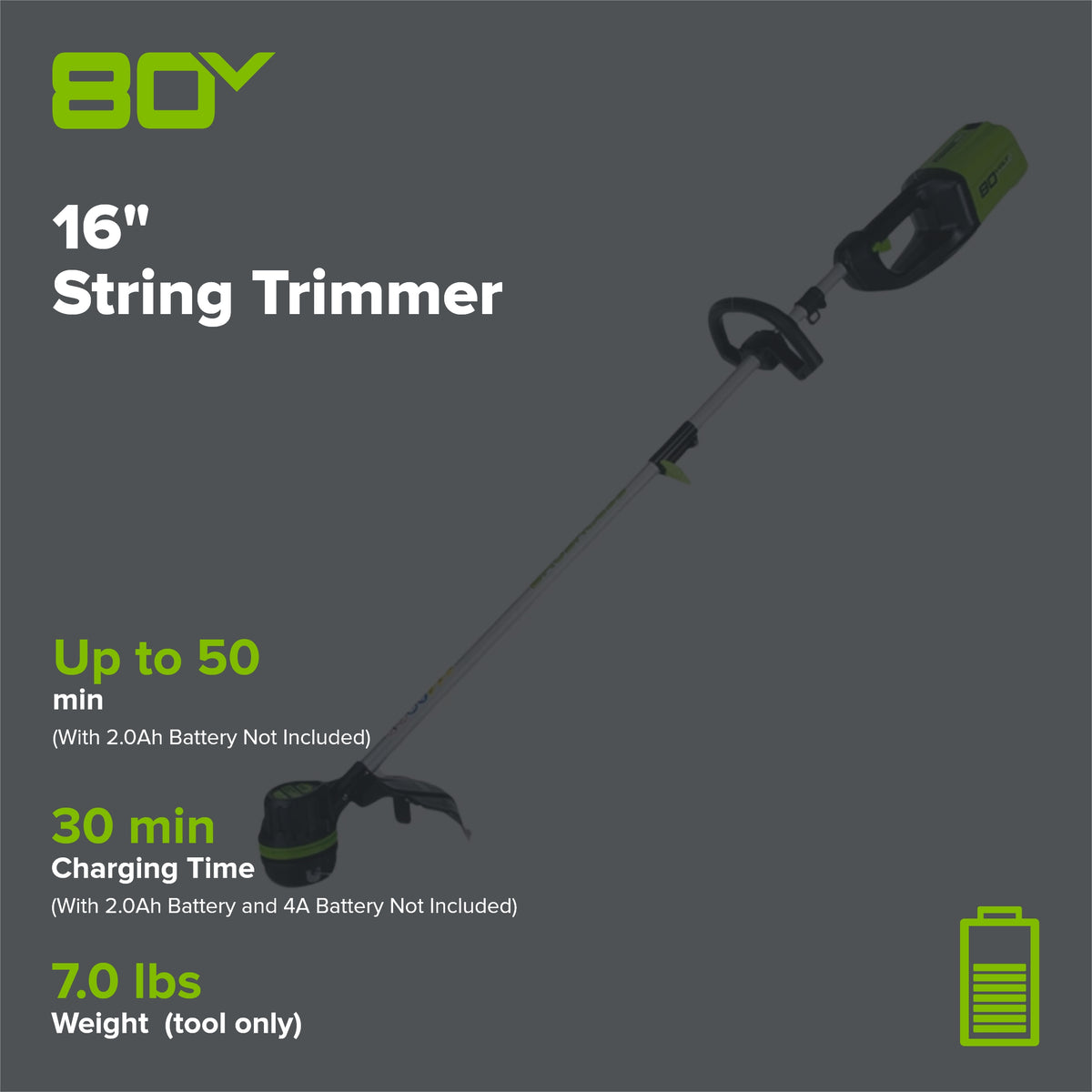 80V Cordless 16" Brushless String Trimmer (Tool Only)
