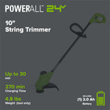 24V 10" Cordless Battery String Trimmer: 2.0 Ah Battery and Charger
