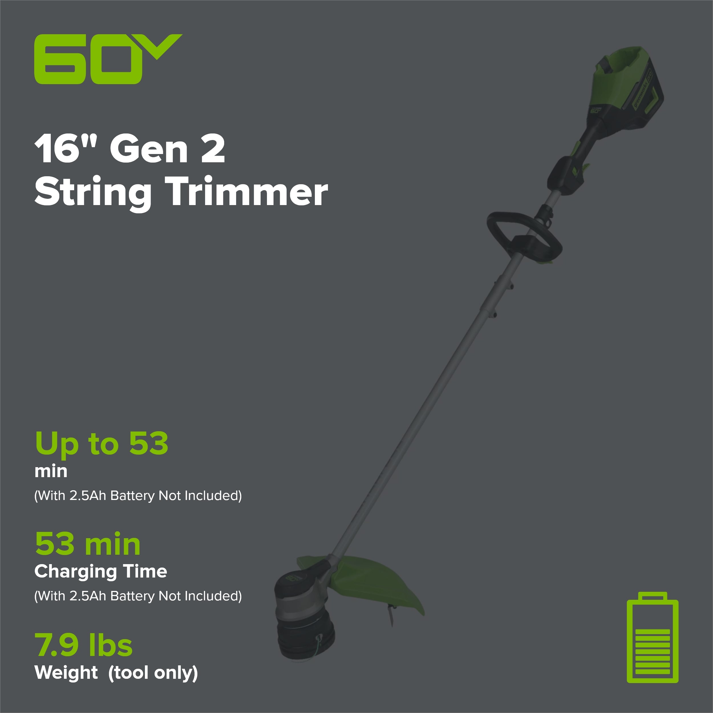 60V 16" Gen2 Cordless Battery String Trimmer (Tool Only)