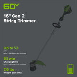 60V 16" Gen2 Cordless Battery String Trimmer (Tool Only)