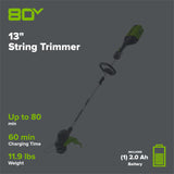 80V 13" String Trimmer: 2.0 Ah Battery and Charger