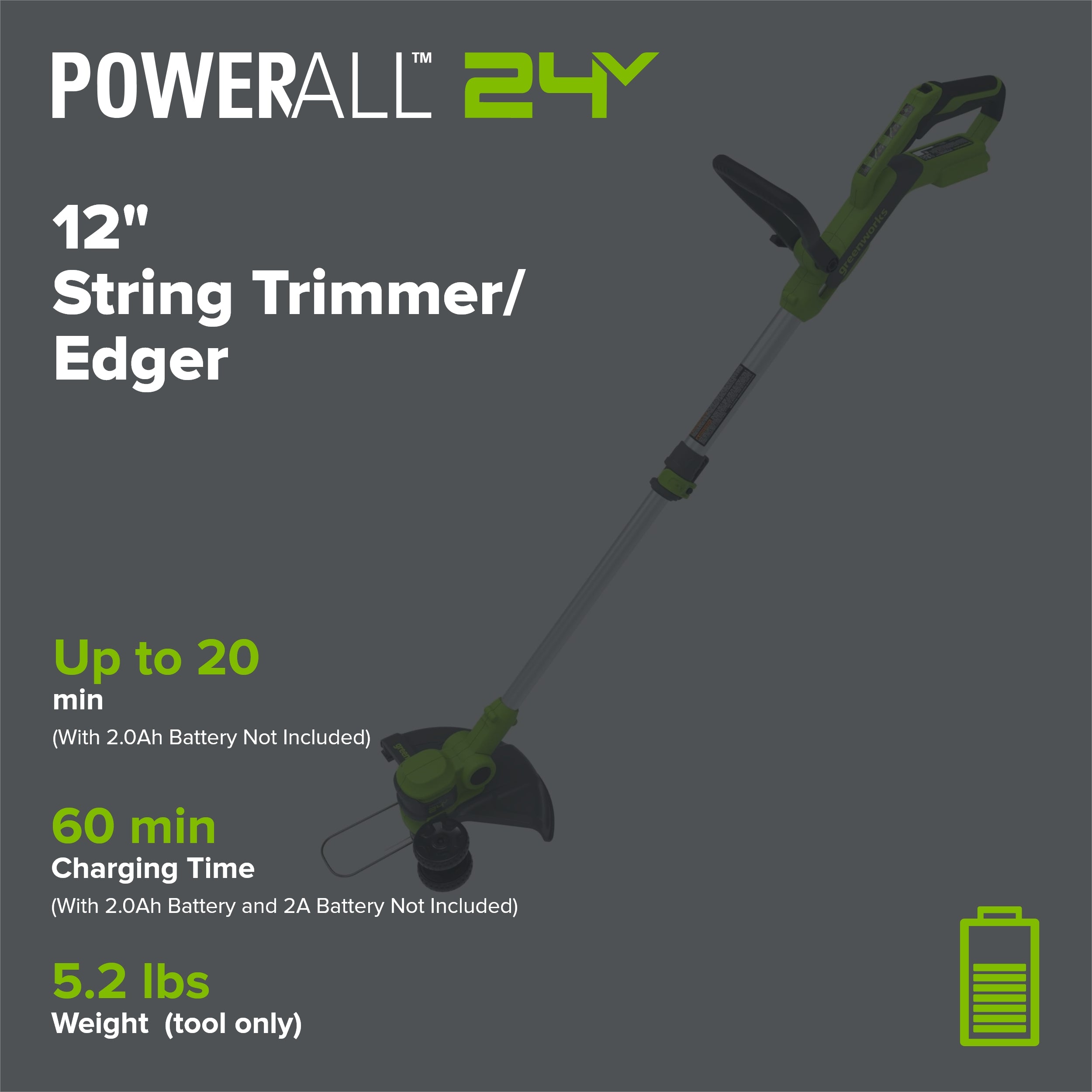 24V 12" Cordless Battery String Trimmer and Edger (Tool Only)