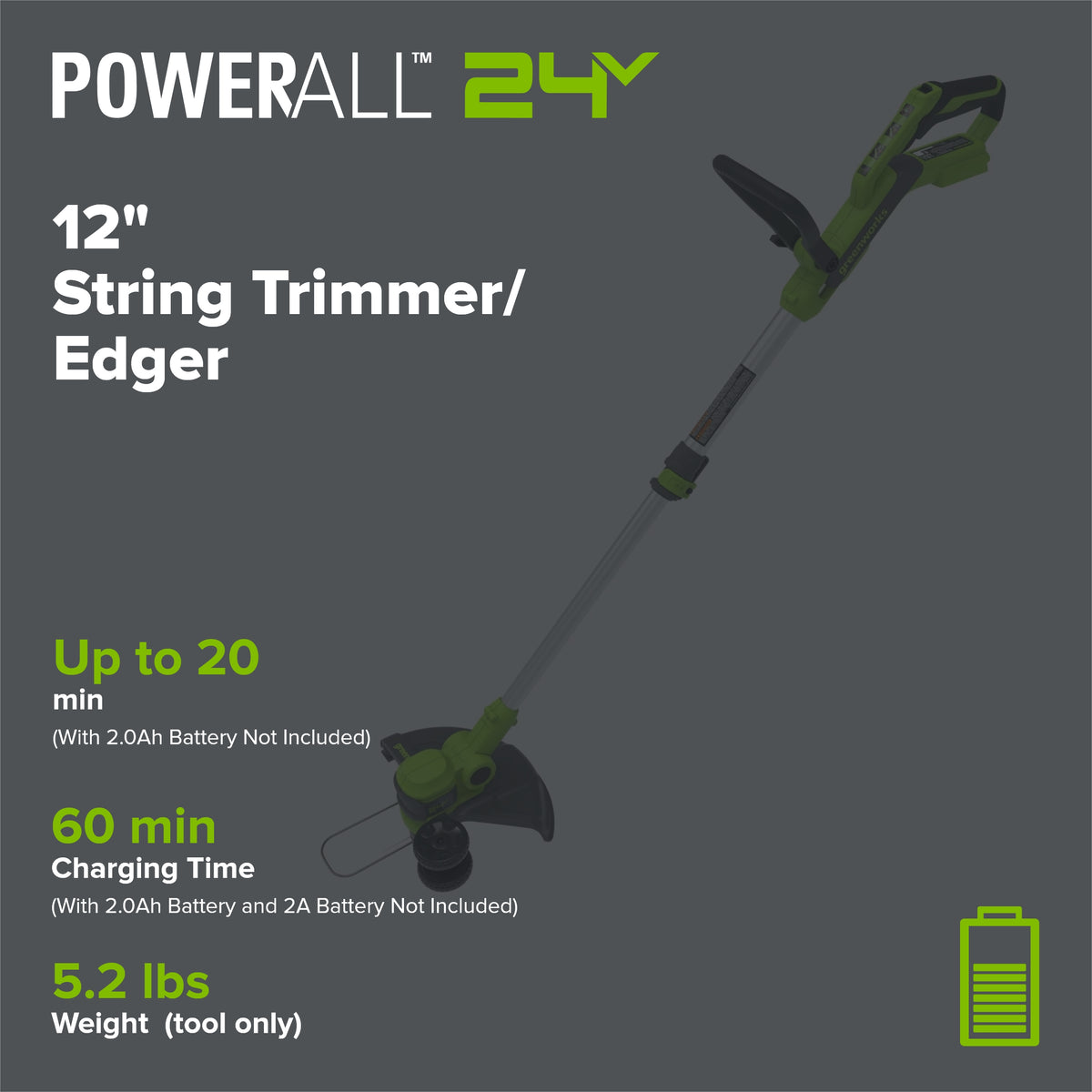 24V 12" Cordless Battery String Trimmer and Edger (Tool Only)