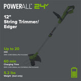 24V 12" Cordless Battery String Trimmer and Edger (Tool Only)