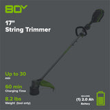 80V 17" Brushless String Trimmer: 2.0 Ah Battery and Charger
