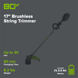 OPEN BOX 80V 17" Brushless String Trimmer Shoulder Strap, Precut Line included: 2.0 Ah Battery and Charger