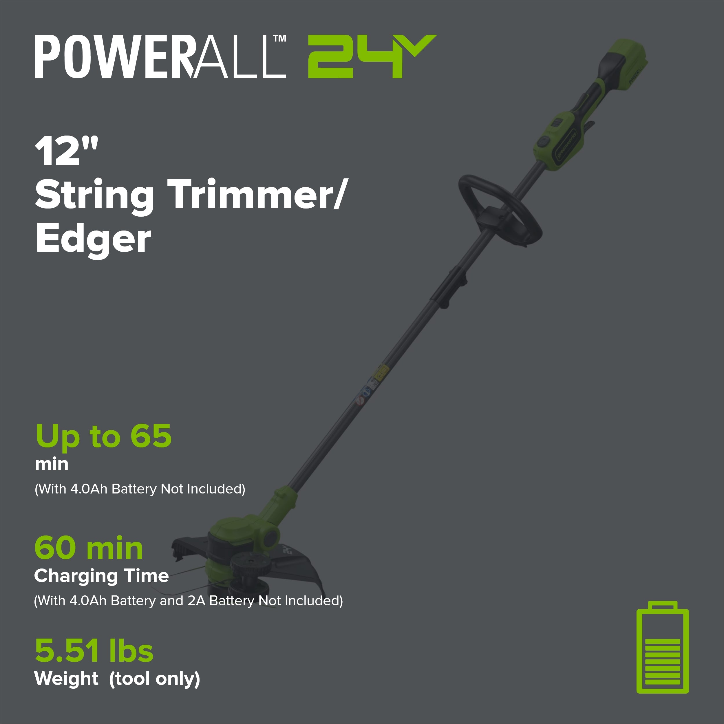 24V 13" Cordless Battery String Trimmer/Edger, 20PC Blades (Tool Only)