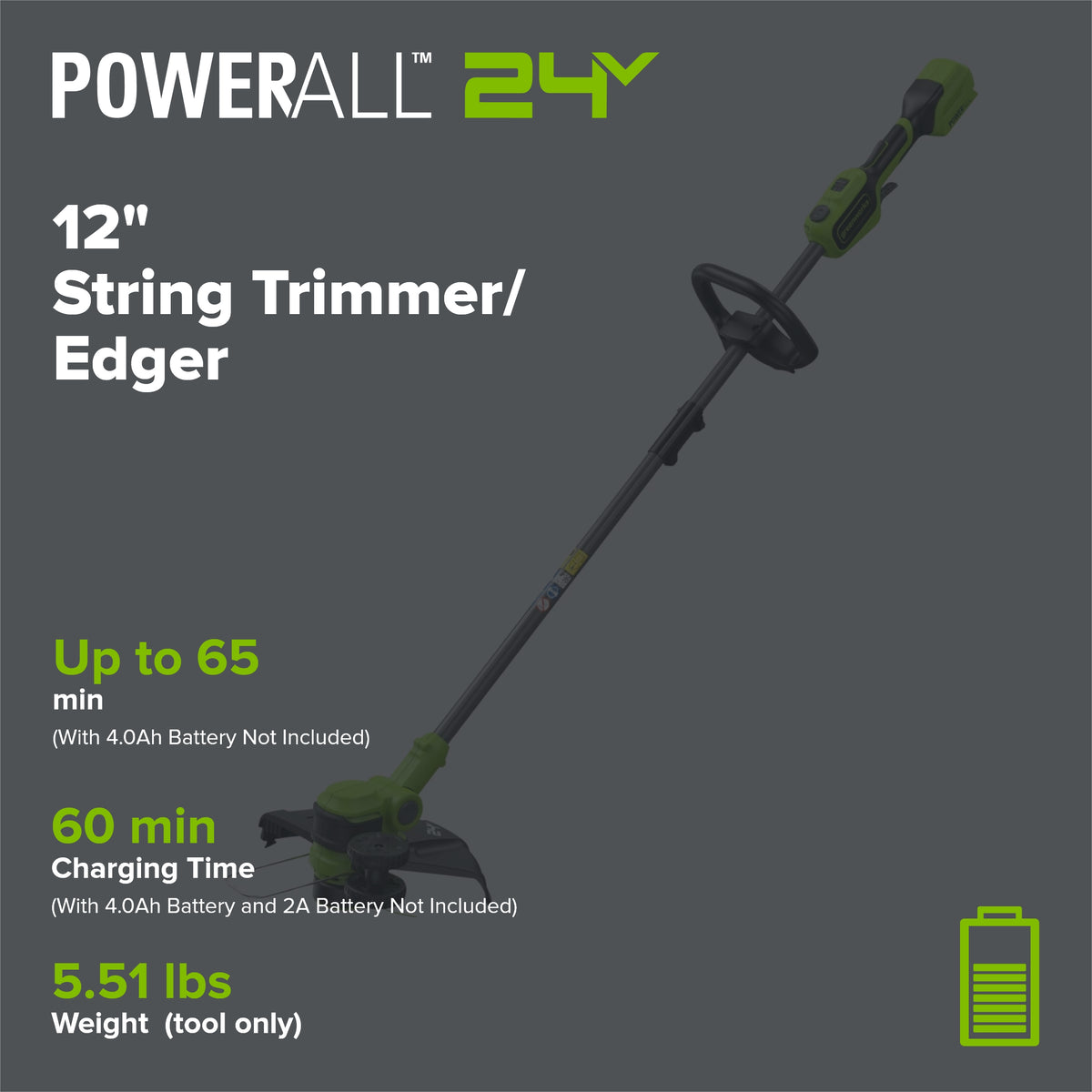 24V 13" Cordless Battery String Trimmer/Edger, 20PC Blades (Tool Only)