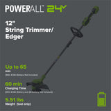 24V 13" Cordless Battery String Trimmer/Edger, 20PC Blades (Tool Only)