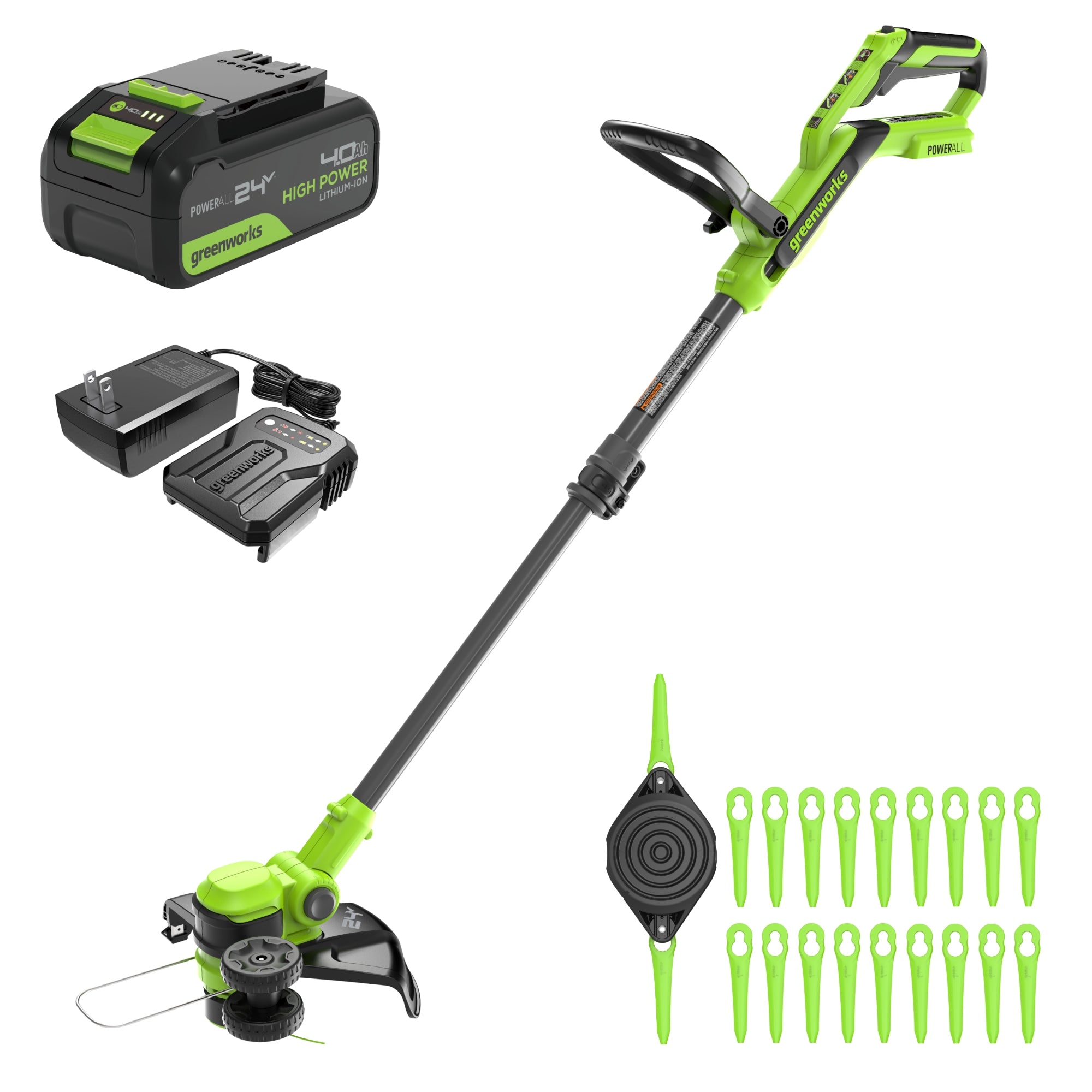 24V 12" Cordless Battery String Trimmer/Edger: 4.0 Ah Battery and Charger