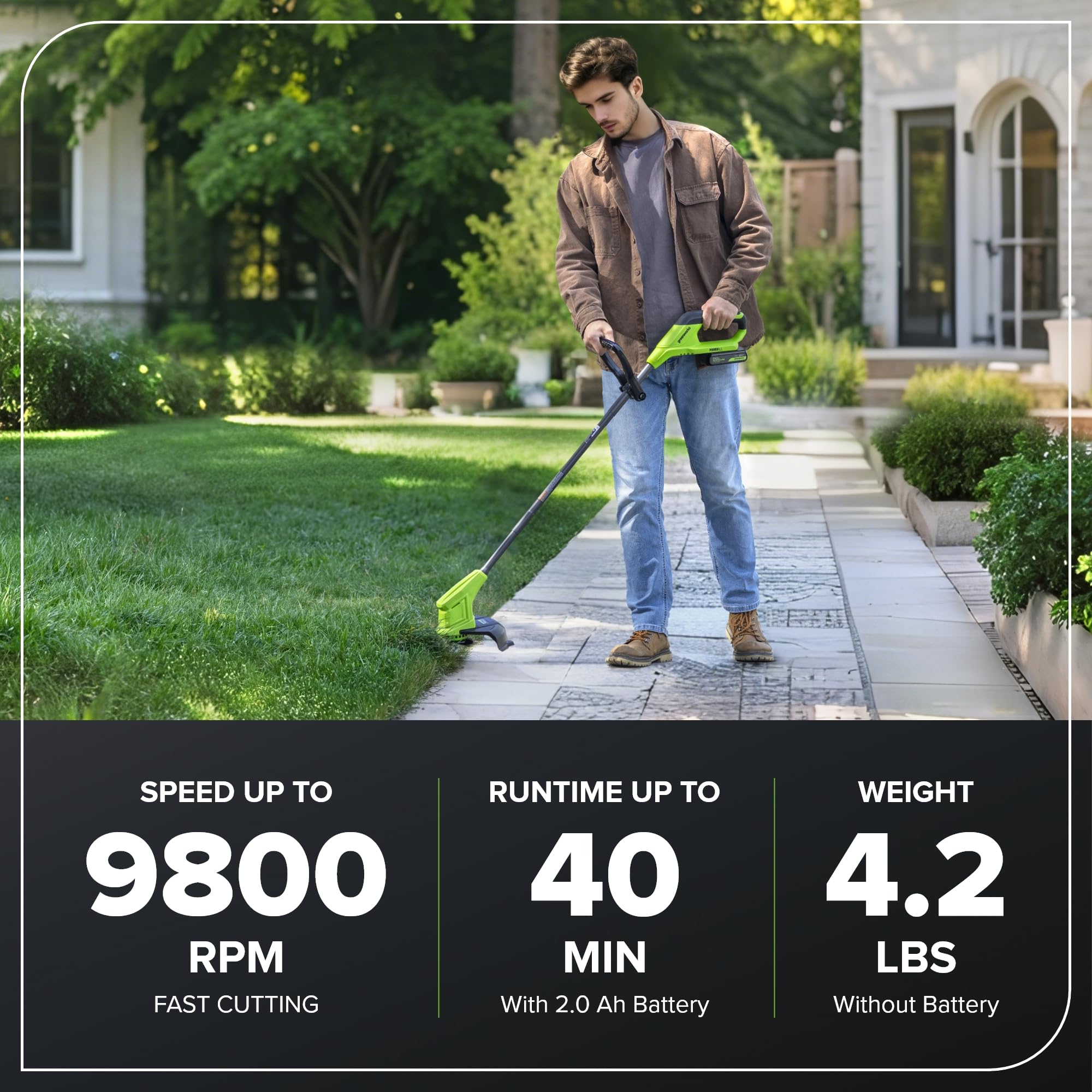 24V 10" Cordless Battery Blade-Head String Trimmer w/ 2.0 Ah Battery & 0.5A Charger