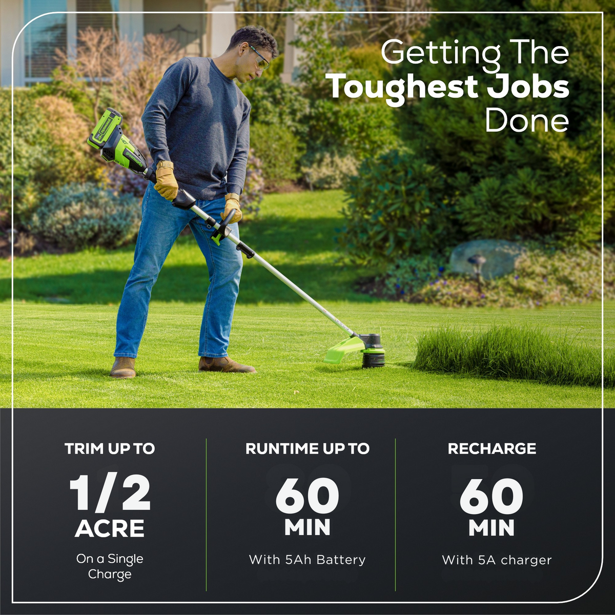 40V 17" Cordless Battery String Trimmer: 5.0 Ah Battery and 5A Charger