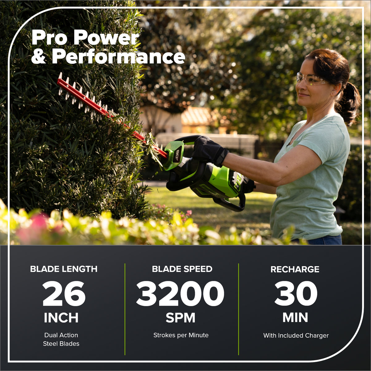 80V 26" Cordless Battery Hedge Trimmer(1.1" cut, 3200 SPM) (Tool Only)