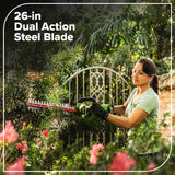 80V 26" Cordless Battery Hedge Trimmer(1.1" cut, 3200 SPM) w/ 2.0Ah Battery & Charger