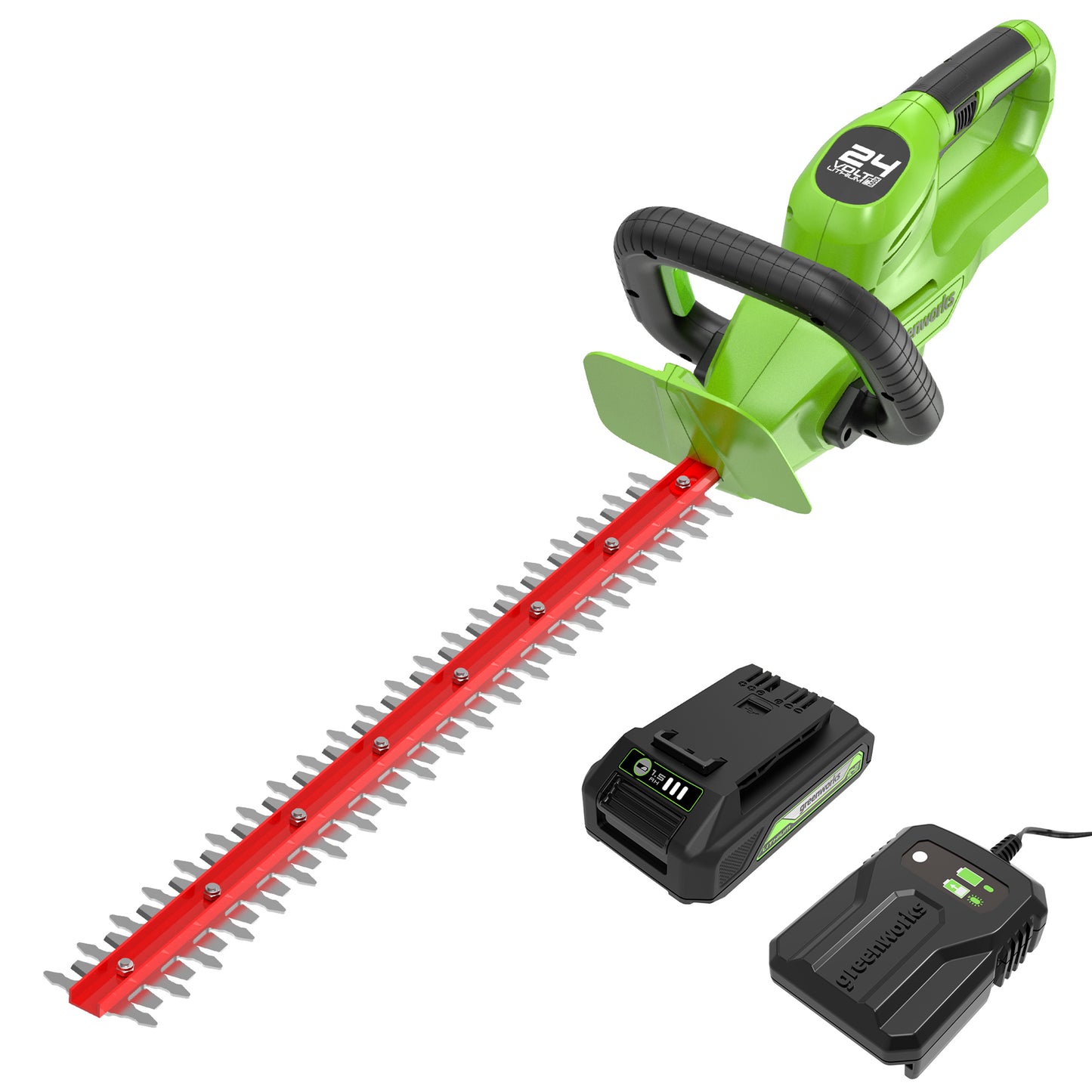 24V 22" Cordless Battery Hedge Trimmer w/ 1.5 Ah USB Battery & Charger
