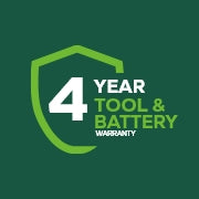 <h3>4-Year Tool &amp; Battery Warranty</h3><p>Find peace of mind with Greenworks Limited Warranty.</p>