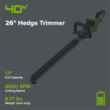 40V 26" Cordless Battery Hedge Trimmer (Tool Only)