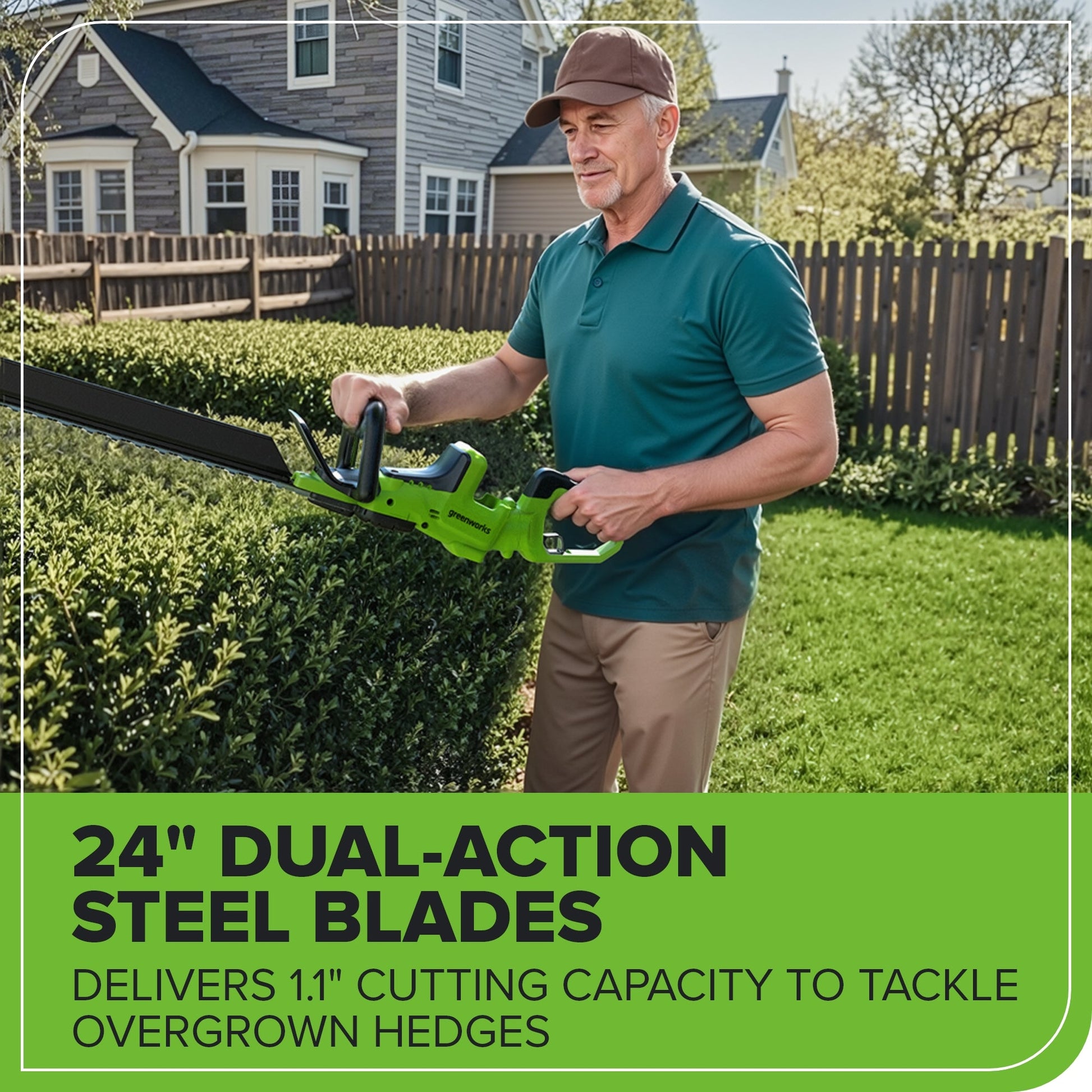 24V 24" Cordless Battery Hedge Trimmer w/ 2.0Ah Battery and 2A Charger