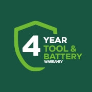 <h3>4-Year Tool &amp; Battery Warranty</h3><p>Find peace of mind with Greenworks Limited Warranty.</p>